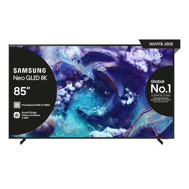 Samsung Neo QLED AI TV 85" QE85QN900FTXZT 8K Mini LED, Processore NQ8 AI Gen2, 8K AI Upscaling, Glare Free, Neo Quantum HDR 8K Pro, Dolby Atmos & OTS+, Metal Frame Design, Vision AI Smart TV, 2025